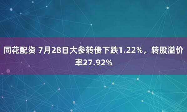 同花配资 7月28日大参转债下跌1.22%，转股溢价率27.92%
