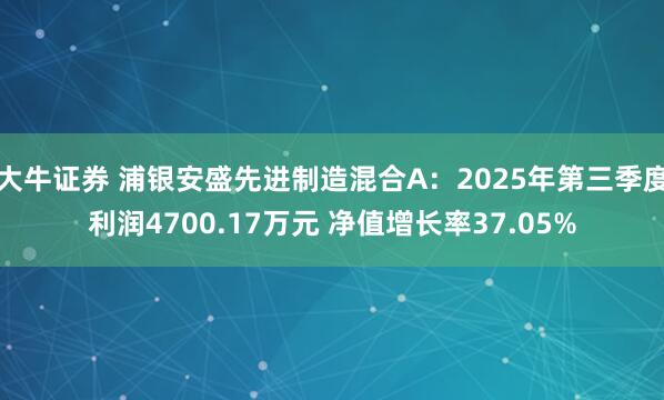 大牛证券 浦银安盛先进制造混合A：2025年第三季度利润4700.17万元 净值增长率37.05%